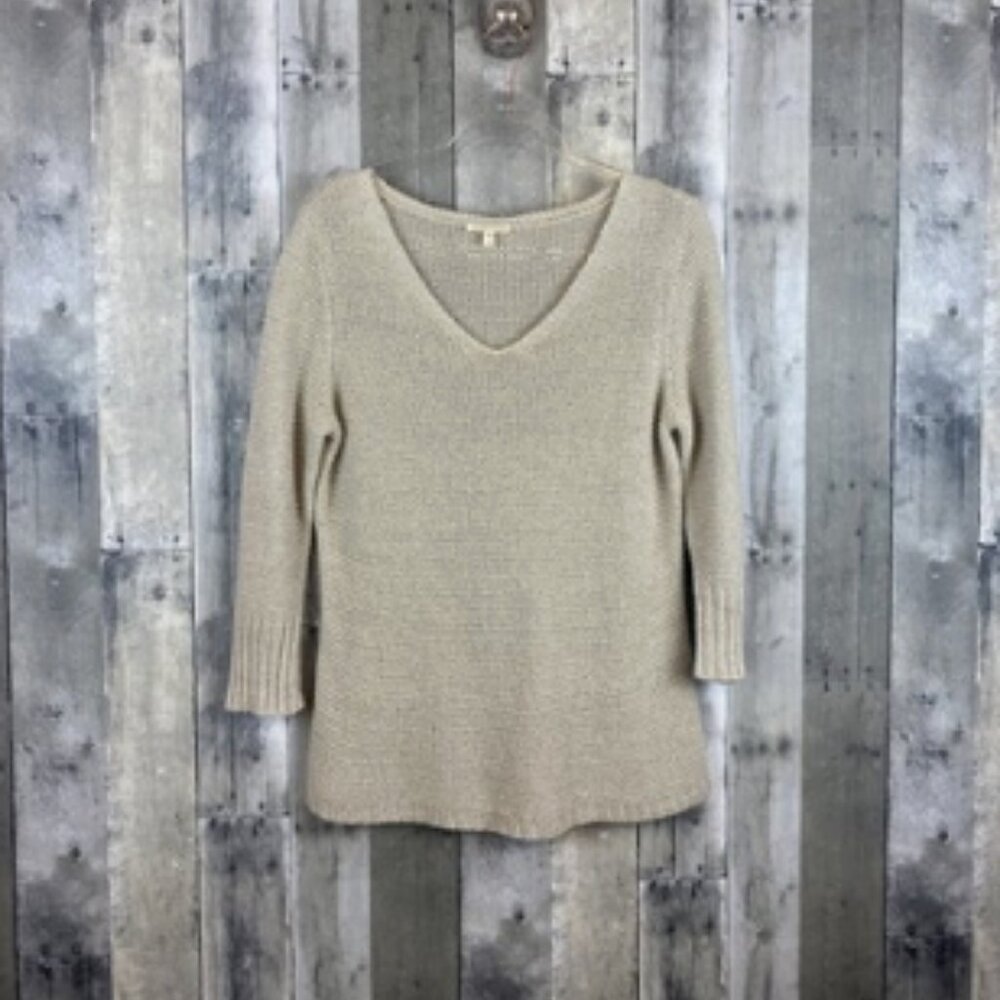 Eileen Fisher Light Tan Open Knit Sweater Size Medium.